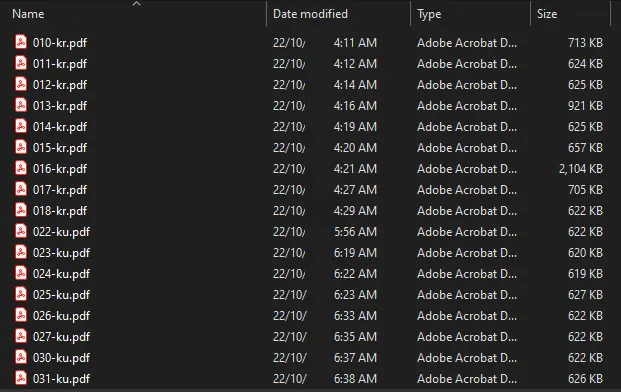 List of pdfs with page number and tagged categories
